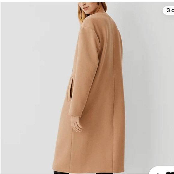 Ann Taylor Camel Crew Neck Coat wool blend double breasted peacoat MP - Picture 3 of 10
